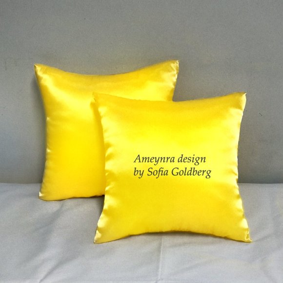 Pair of Yellow Satin Pillows 12x12" ~ New, Soft, Square - Picture 1 of 1